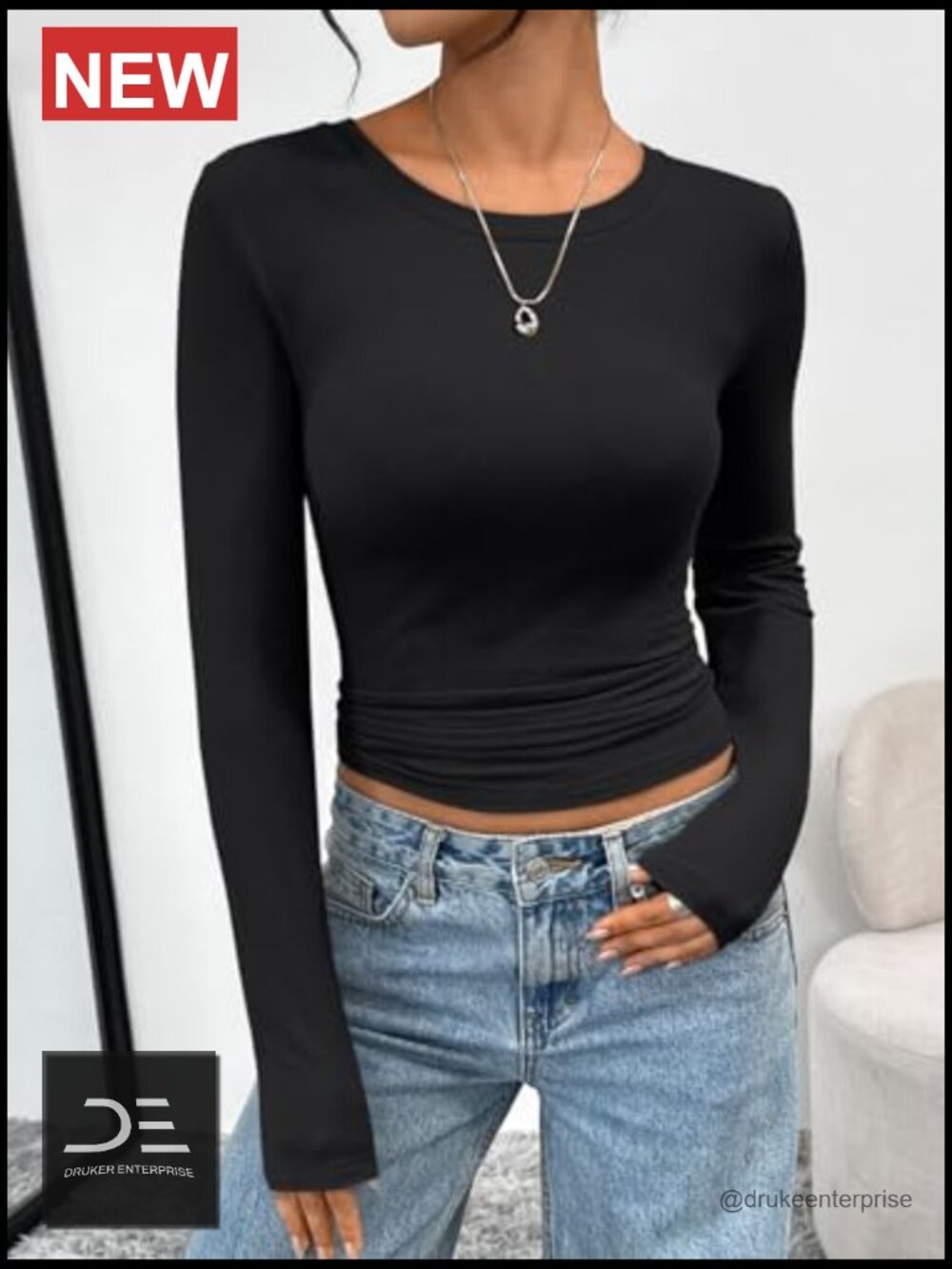 Long Sleeve Crop Top, Slim Fit Bodycon Tee for Going Out - Picture 2 of 6